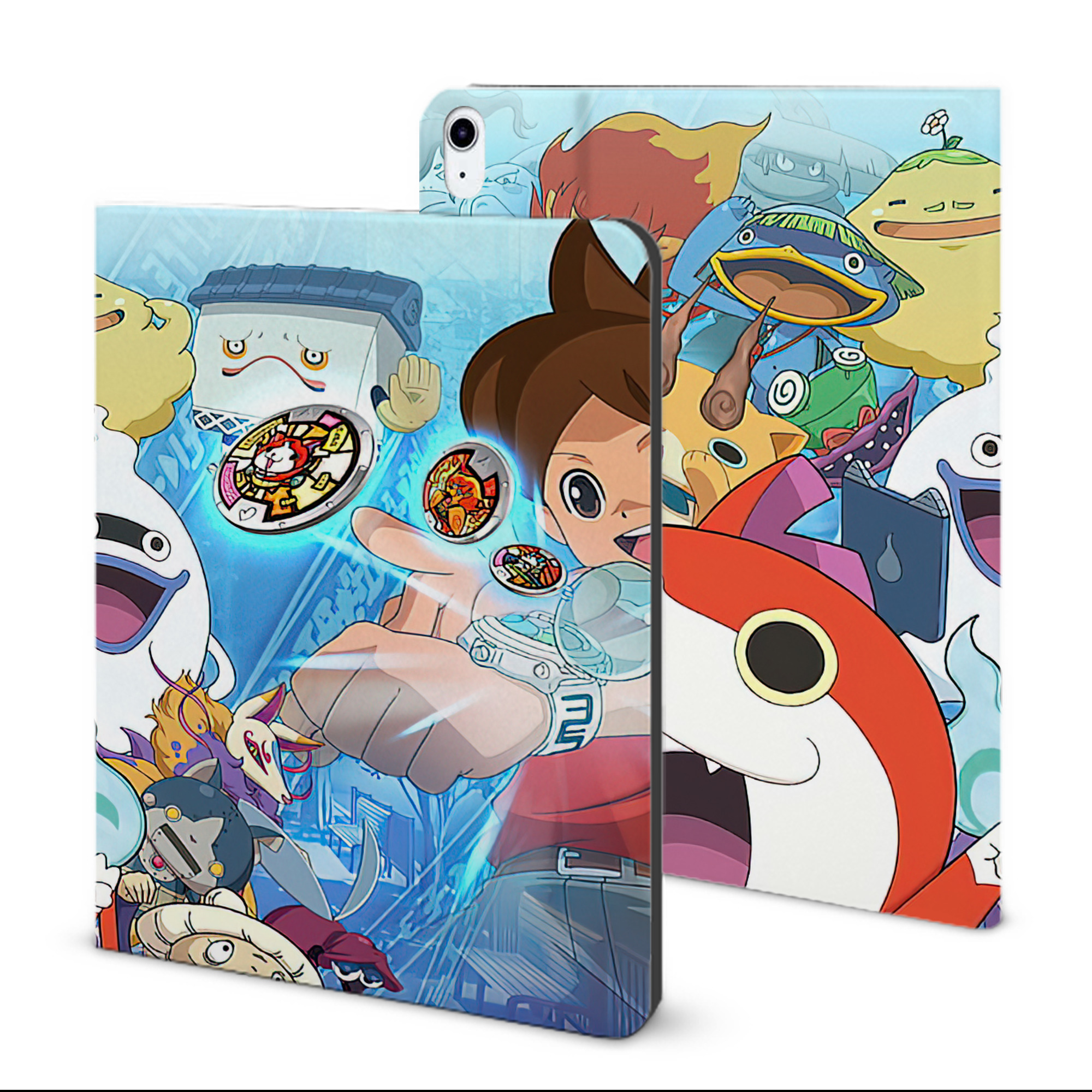 （画像用） 妖怪ウォッチ Yo-kai Watch IPad ケース ブック型 PUレザー TPU 耐衝撃 軽量 薄型 ペン収納なし 全面保護 IPad 各モデル対応